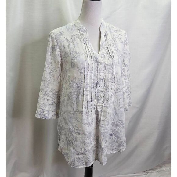 Malvin I Love Linen White and Purple Floral Linen Tunic Size Small - Picture 3 of 9